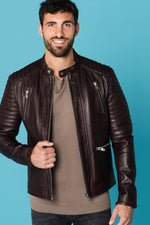 Dark burgundy biker collar jacket - Image n°1