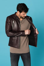 Dark burgundy biker collar jacket - Image n°4