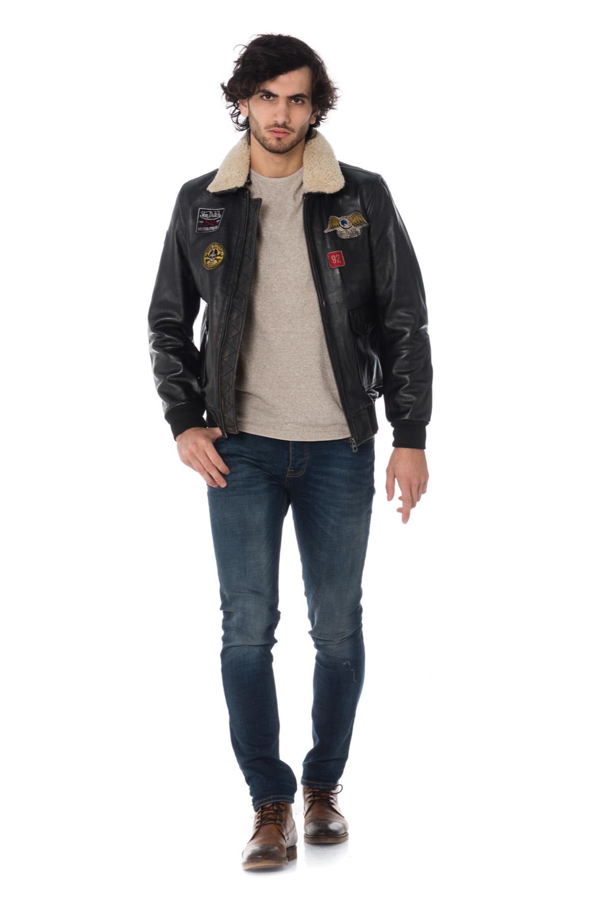 Patched leather bomber jacket - Image n°2