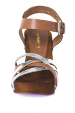 Tan leather heeled sandals - Image n°4
