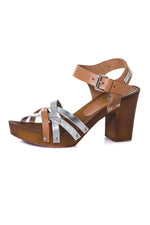 Tan leather heeled sandals - Image n°5
