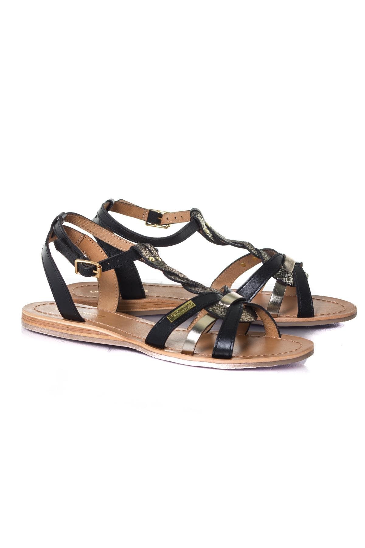 Women's black gold sandals - Image n°1
