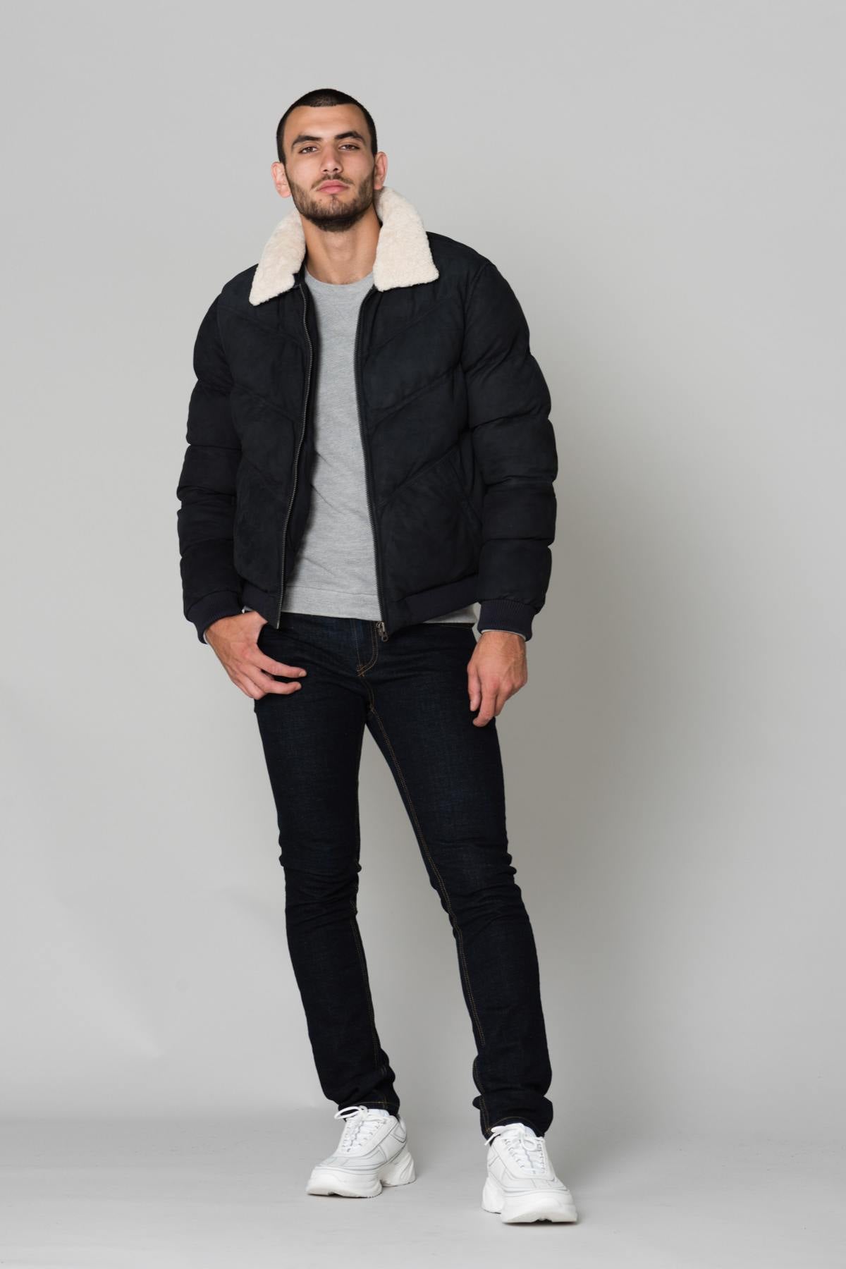 Navy blue leather jacket - Image n°2