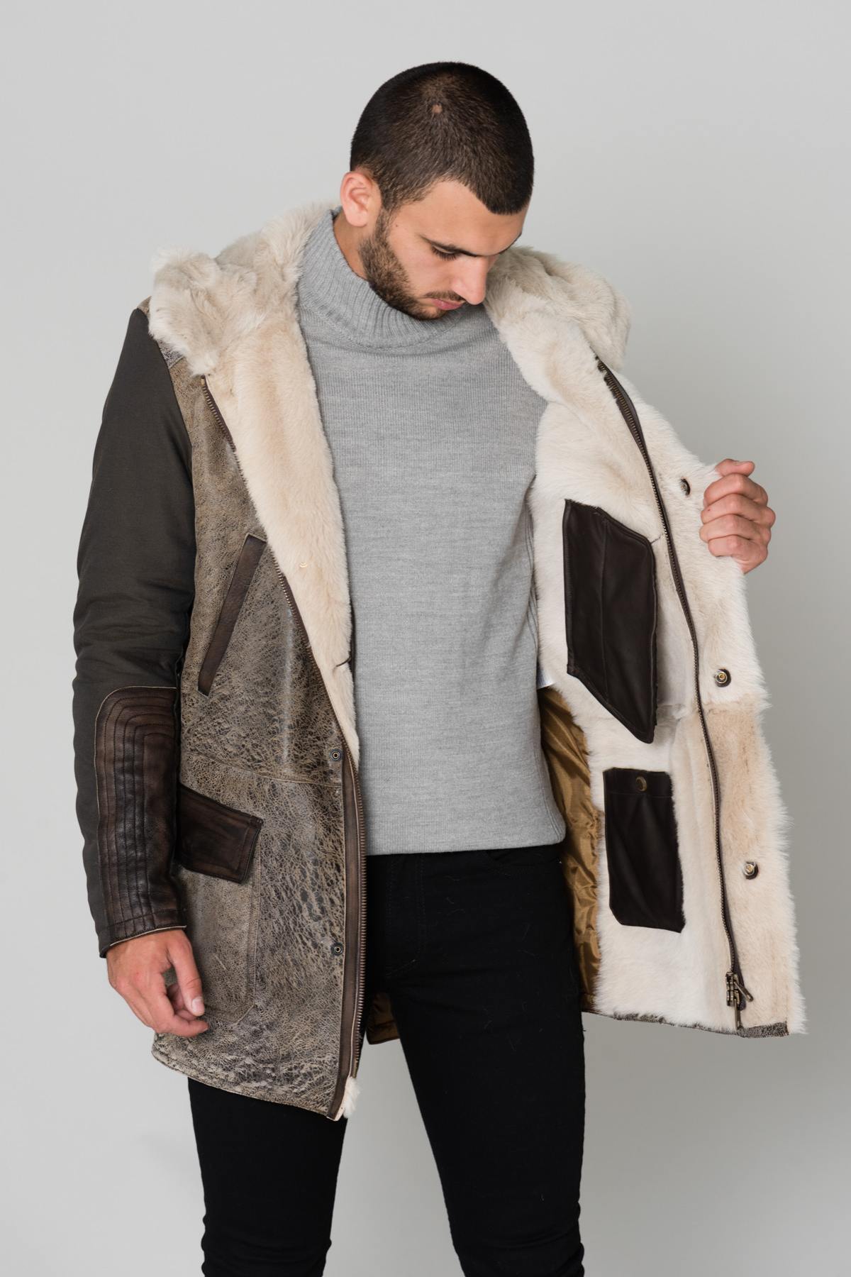Sheepskin and textile parka - Image n°6