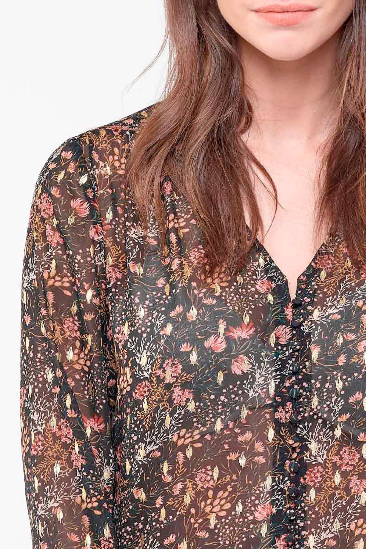 Women's black floral shirt - Image n°2