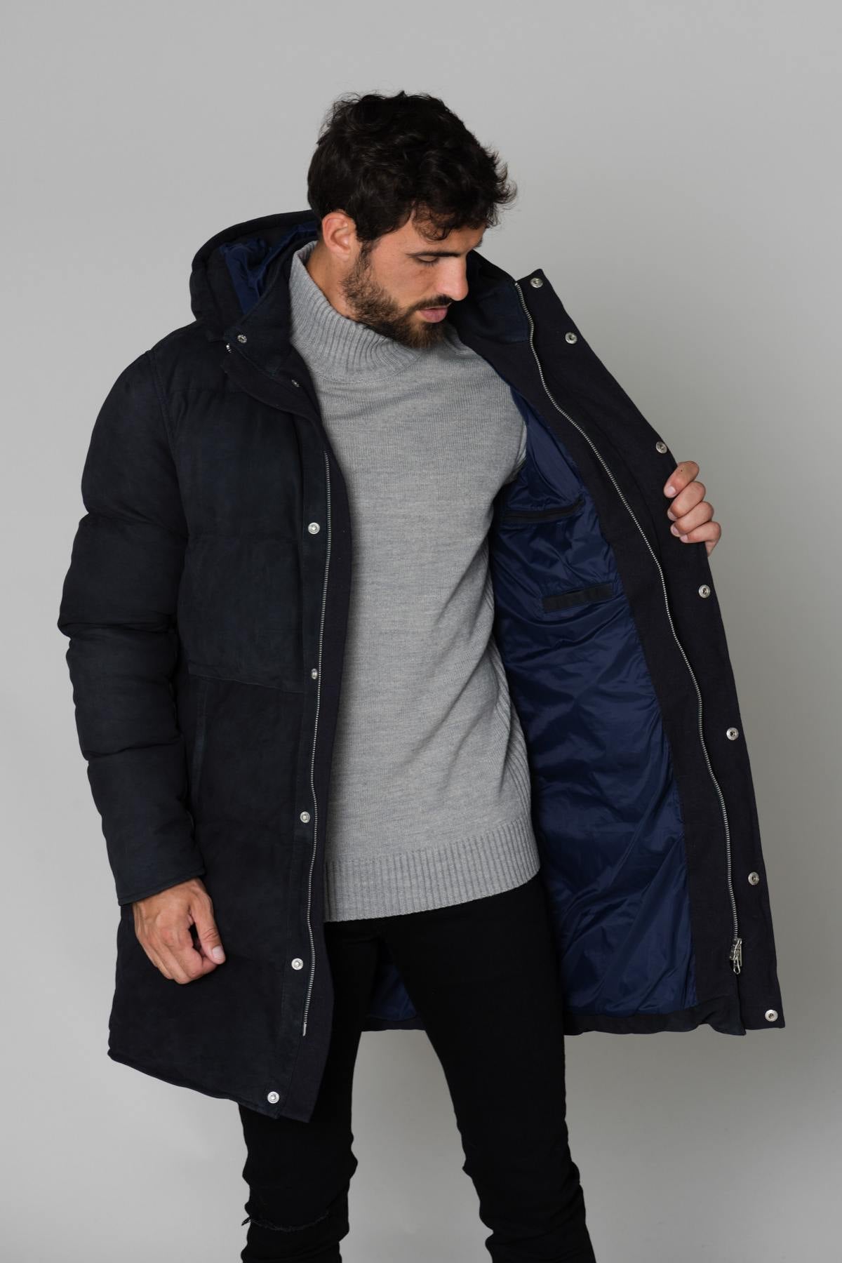 Navy blue lambskin down jacket - Image n°4