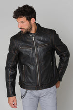 Round-neck leather jacket - Image n°6