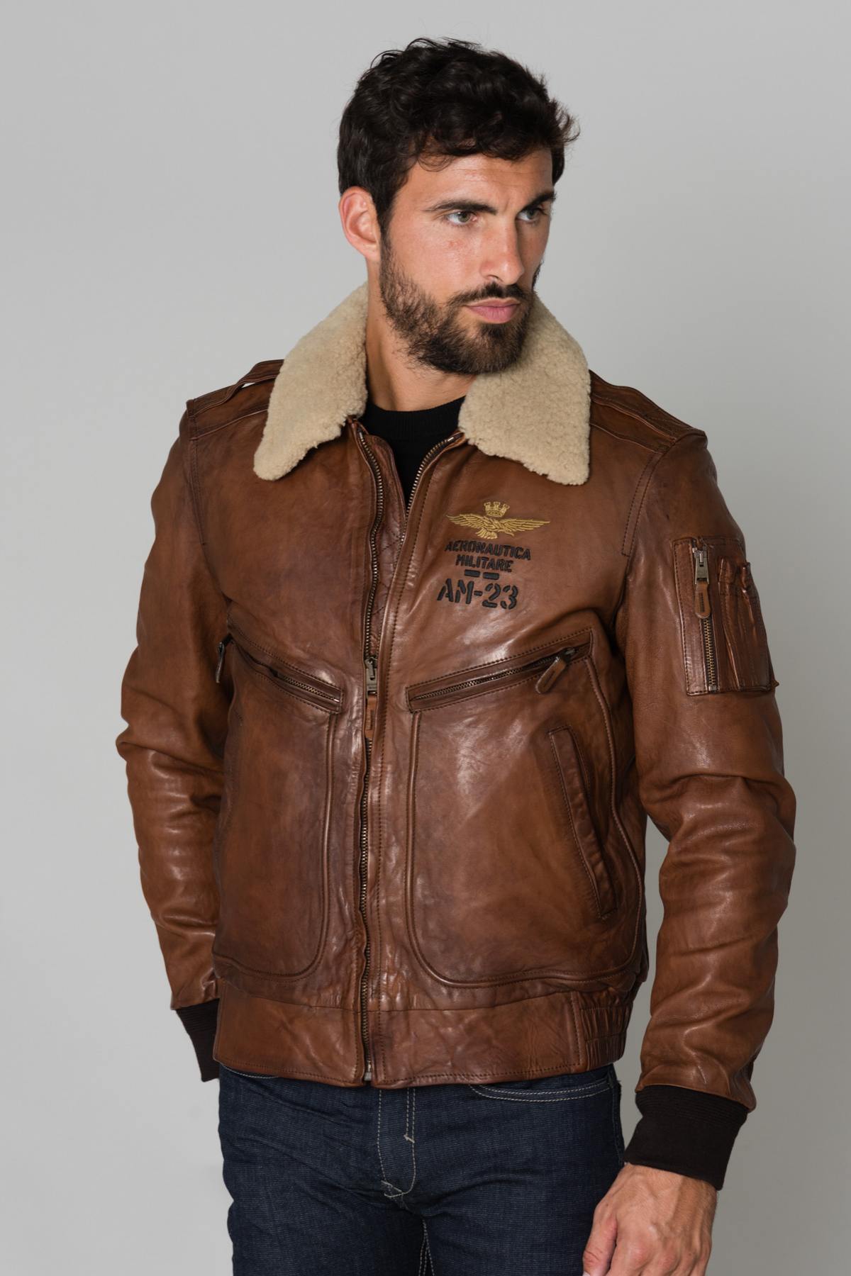 Brown military aviator with woolen collar - Image n°7