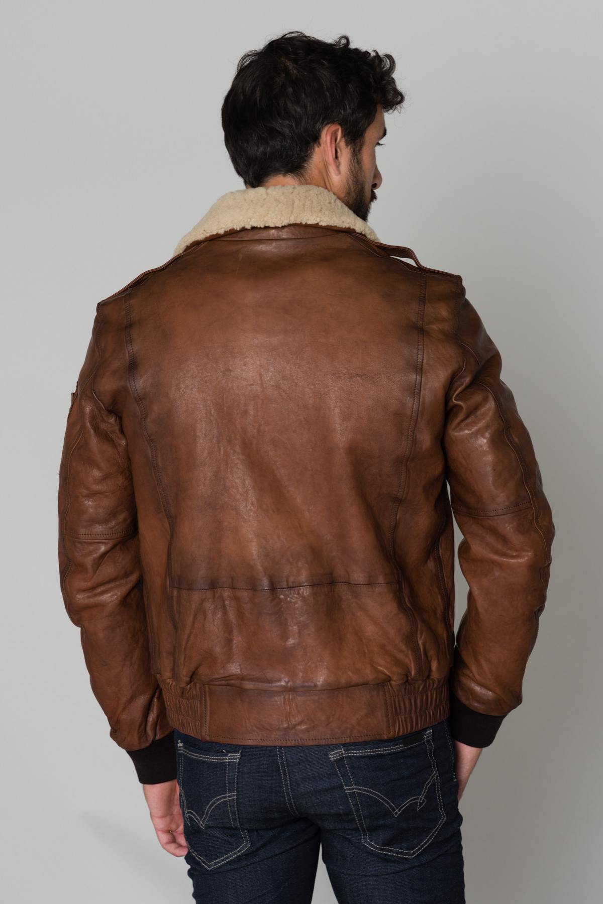 Brown military aviator with woolen collar - Image n°5