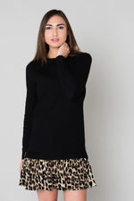 Black dress with leopard print on the bottom - Image n°1