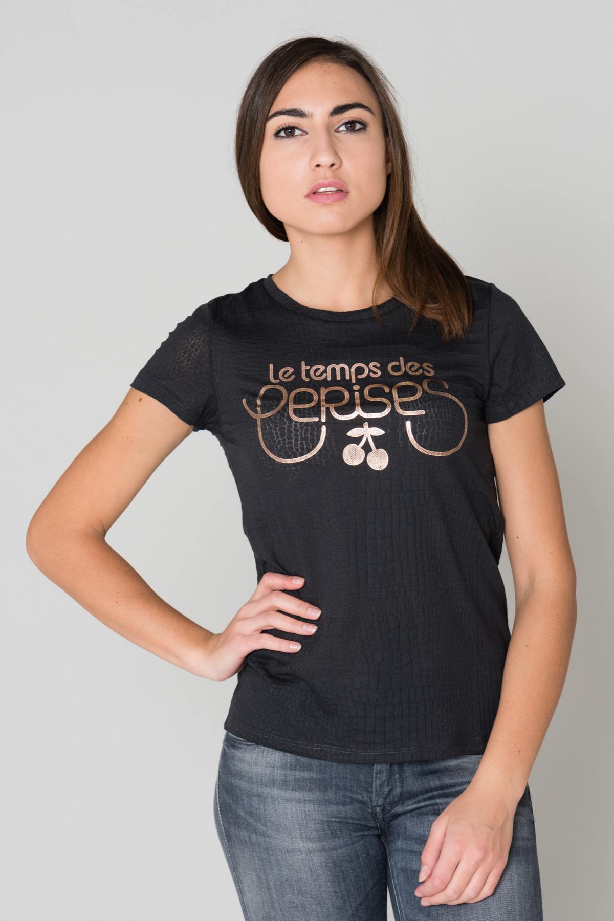 Dark blue snakeskin print t-shirt - Image n°1