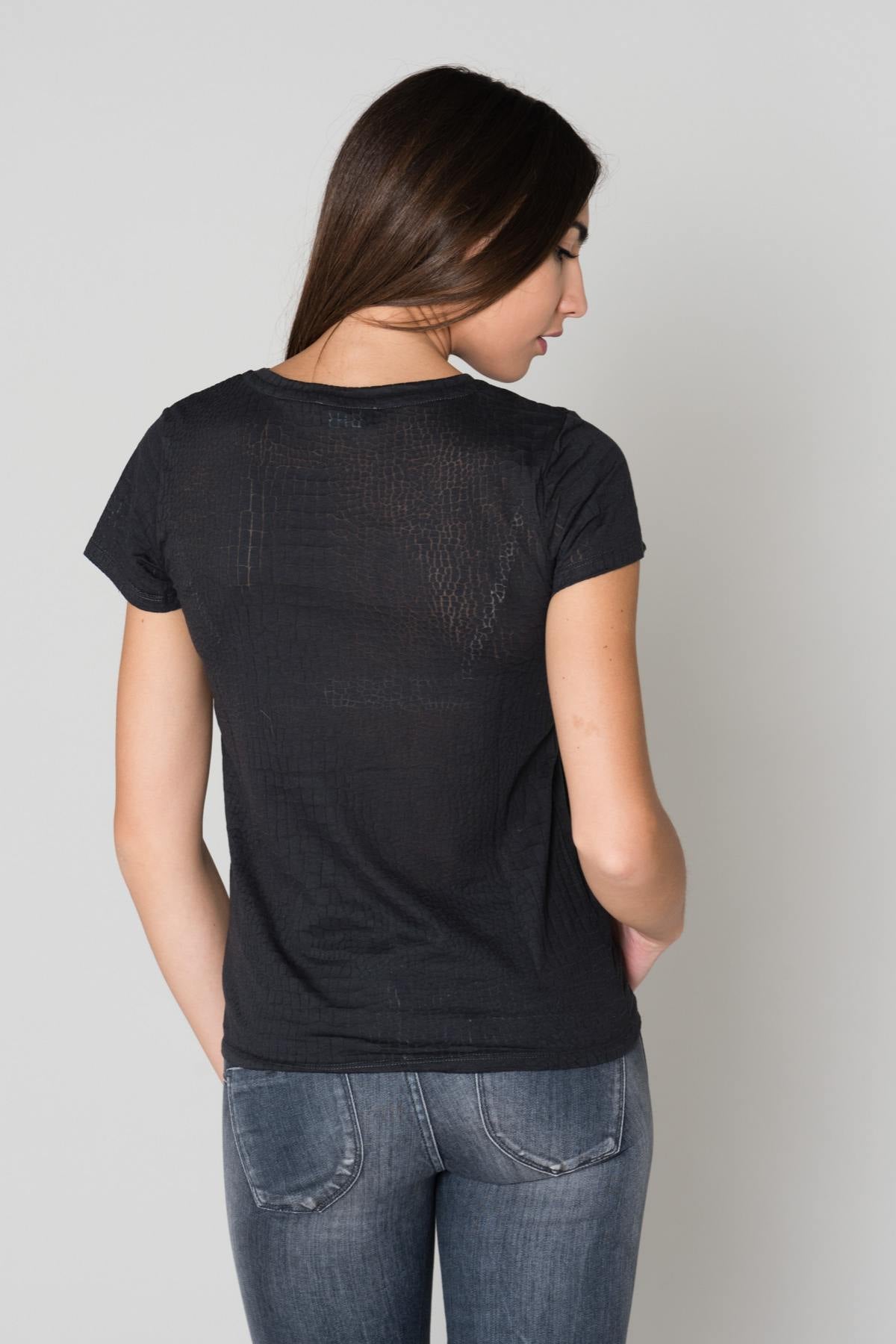 Dark blue snakeskin print t-shirt - Image n°3