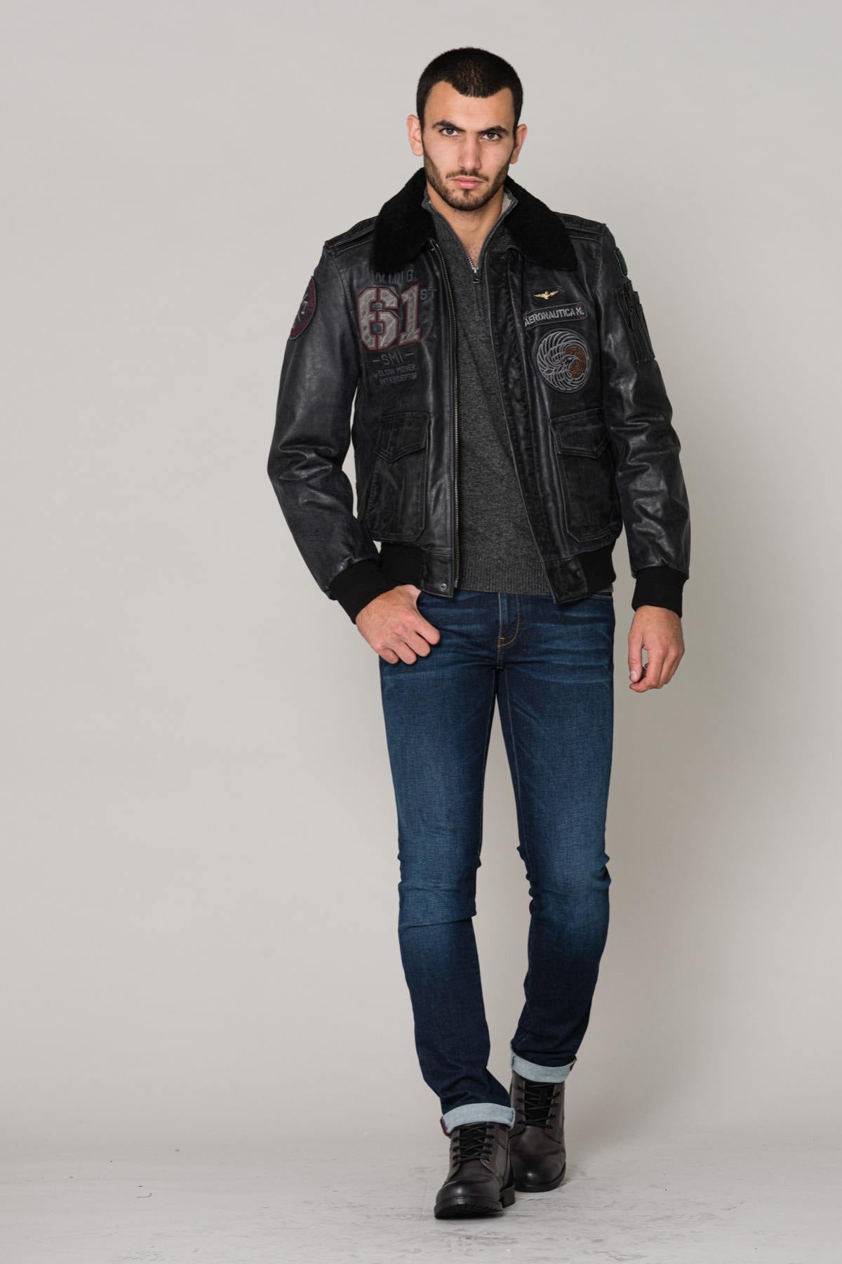 Dark gray aviator with patches - Image n°4