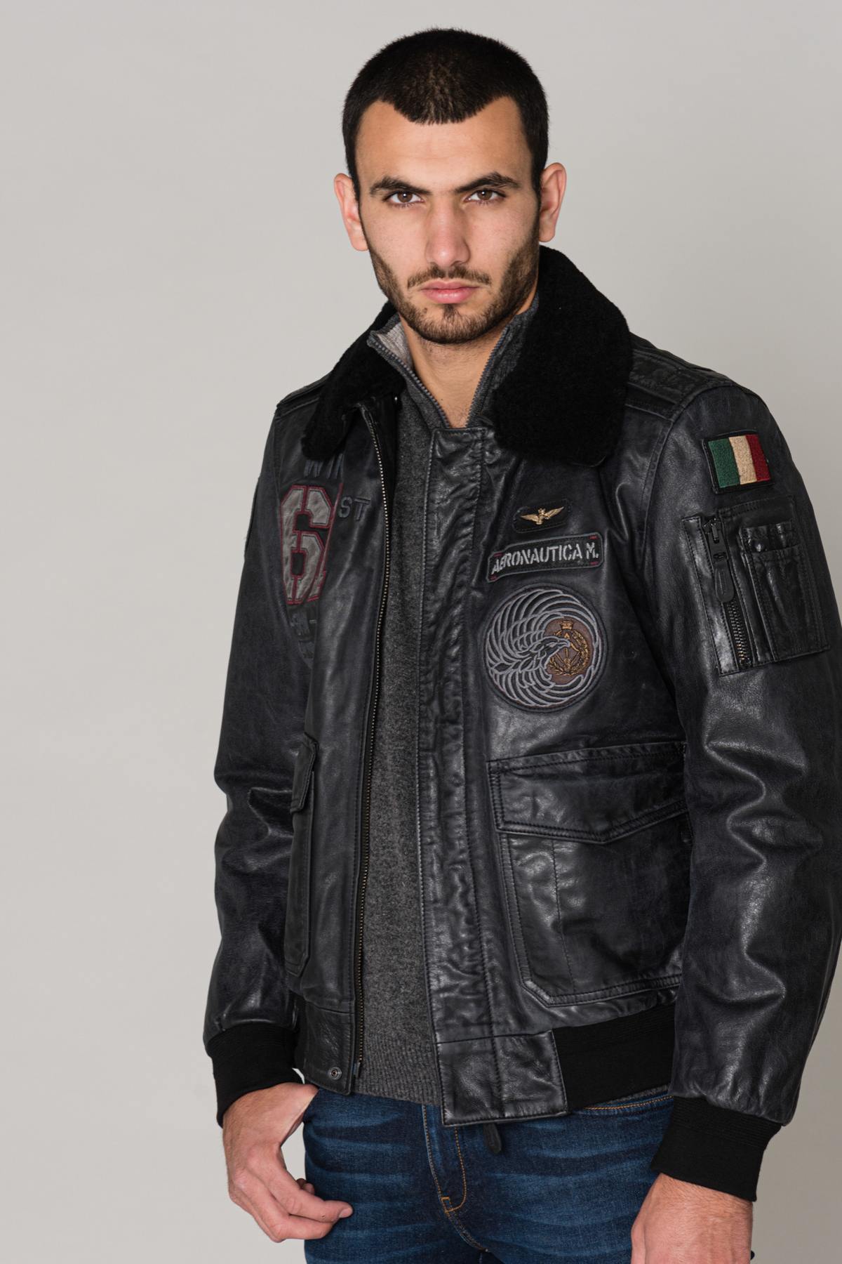 Dark gray aviator with patches - Image n°1