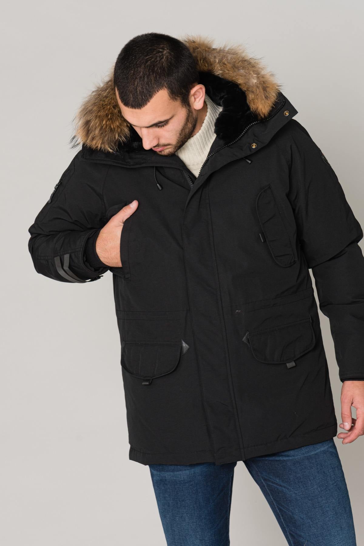 Men's black jacket with hood - Image n°1