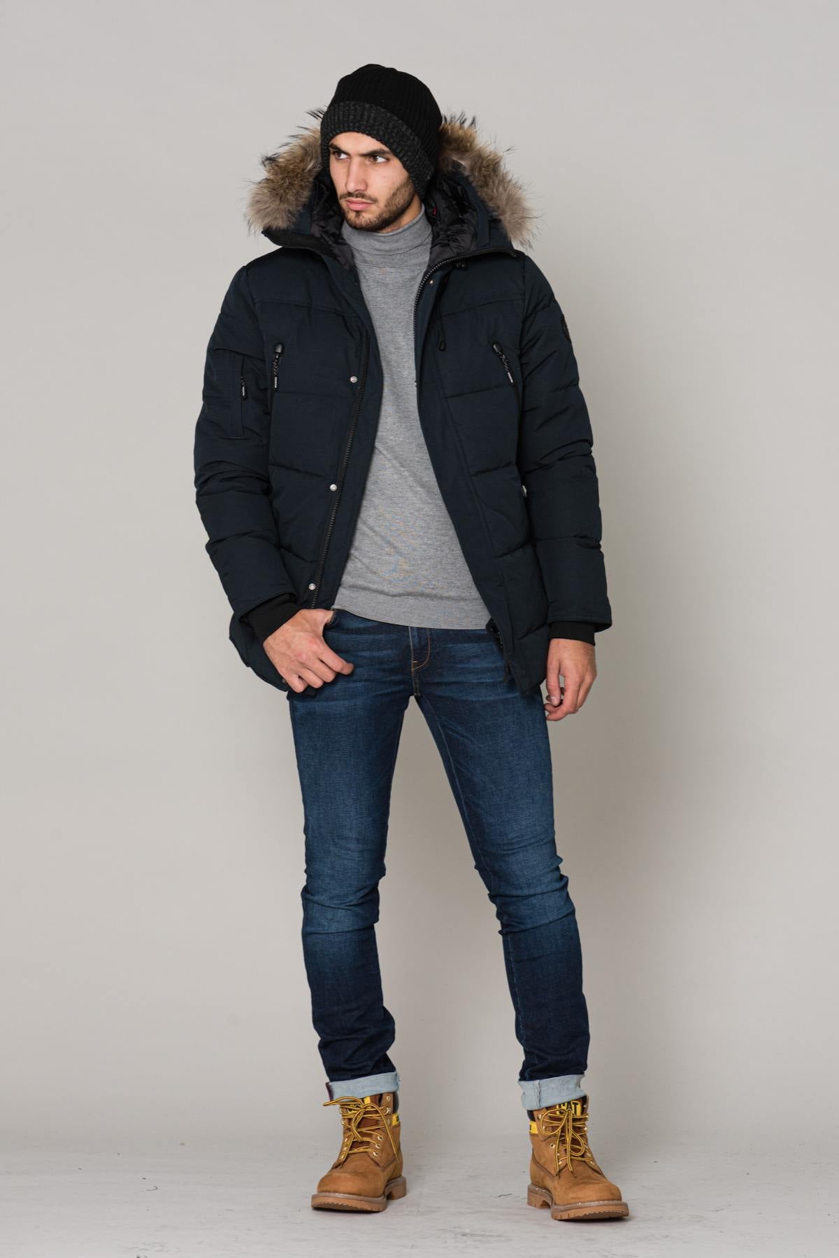 Navy blue parka with fur - Image n°2