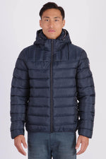 Men's fitted navy blue down jacket - Image n°1