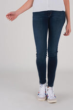 High-waisted raw blue slim jeans - Image n°1
