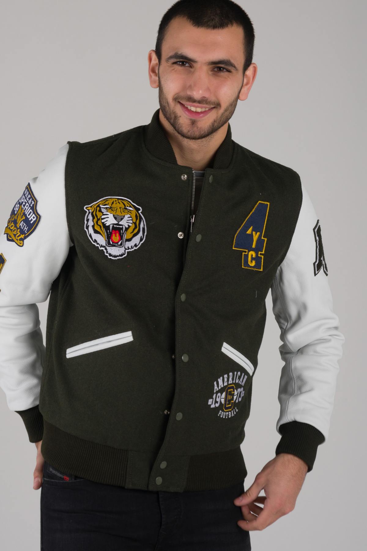 Khaki and white American teddy jacket - Image n°1