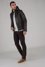 Brown leather jacket with facing - Image n°2
