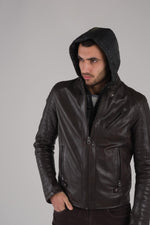 Brown leather jacket with facing - Image n°4