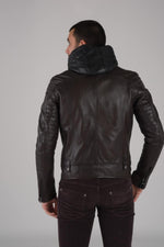 Brown leather jacket with facing - Image n°6