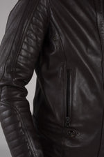 Brown leather jacket with facing - Image n°8