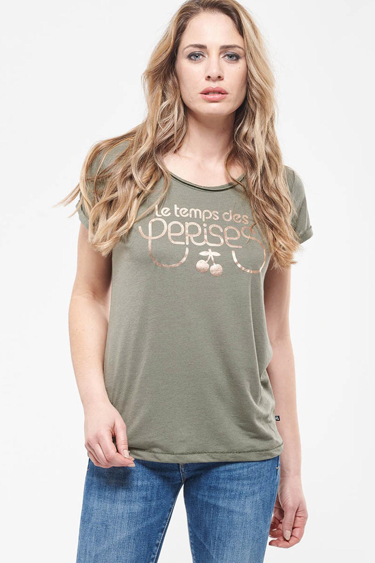 Plain khaki linen t-shirt - Image n°1