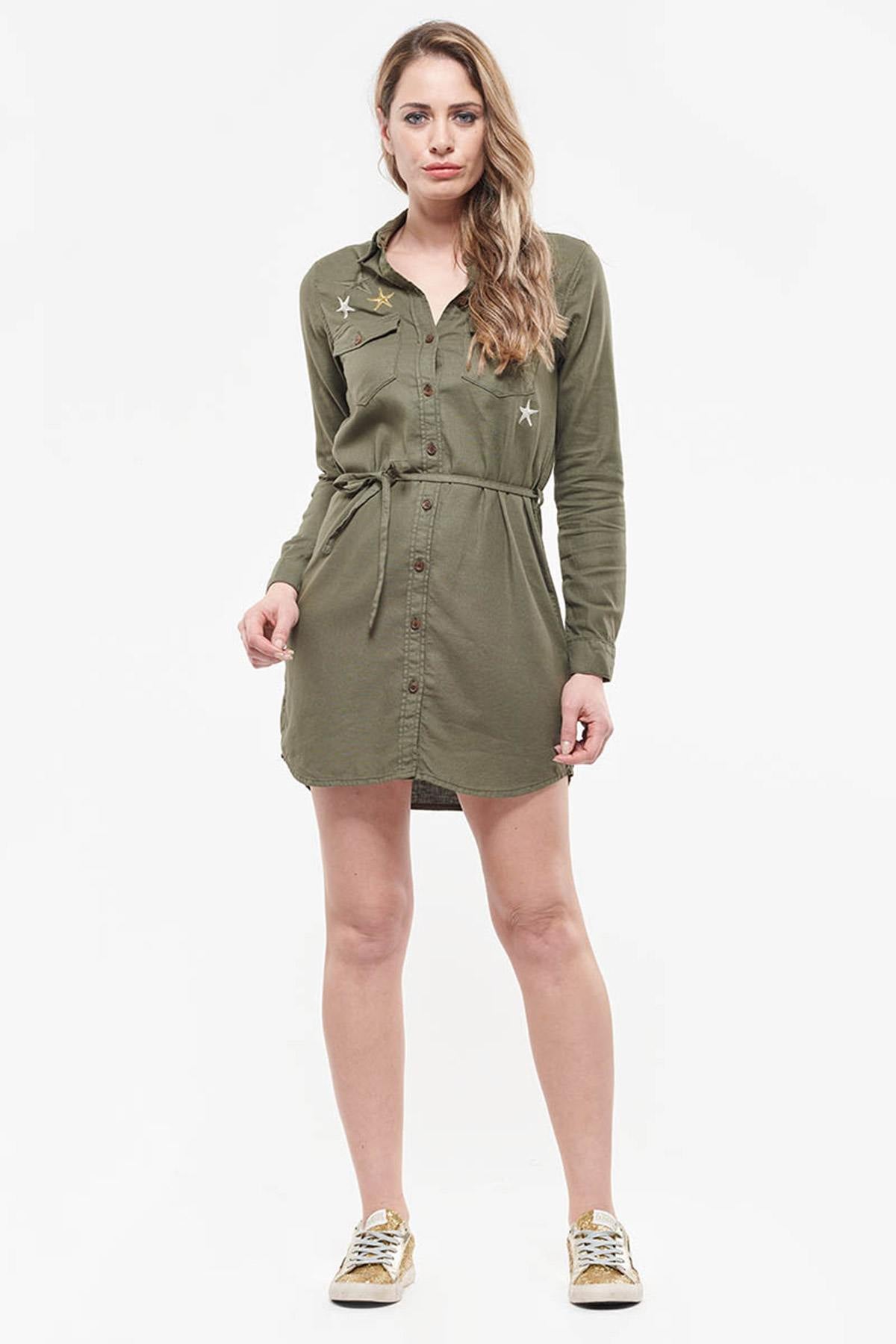Khaki military look summer dress - Image n°3