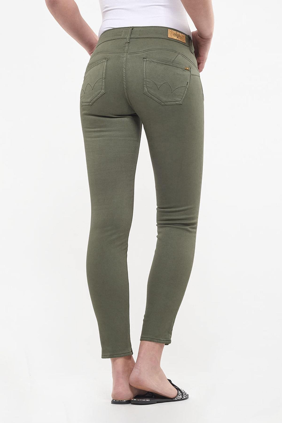 Khaki-colored slim 3/4 jeans - Image n°2