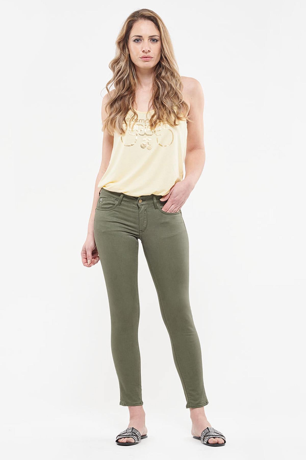 Khaki-colored slim 3/4 jeans - Image n°3
