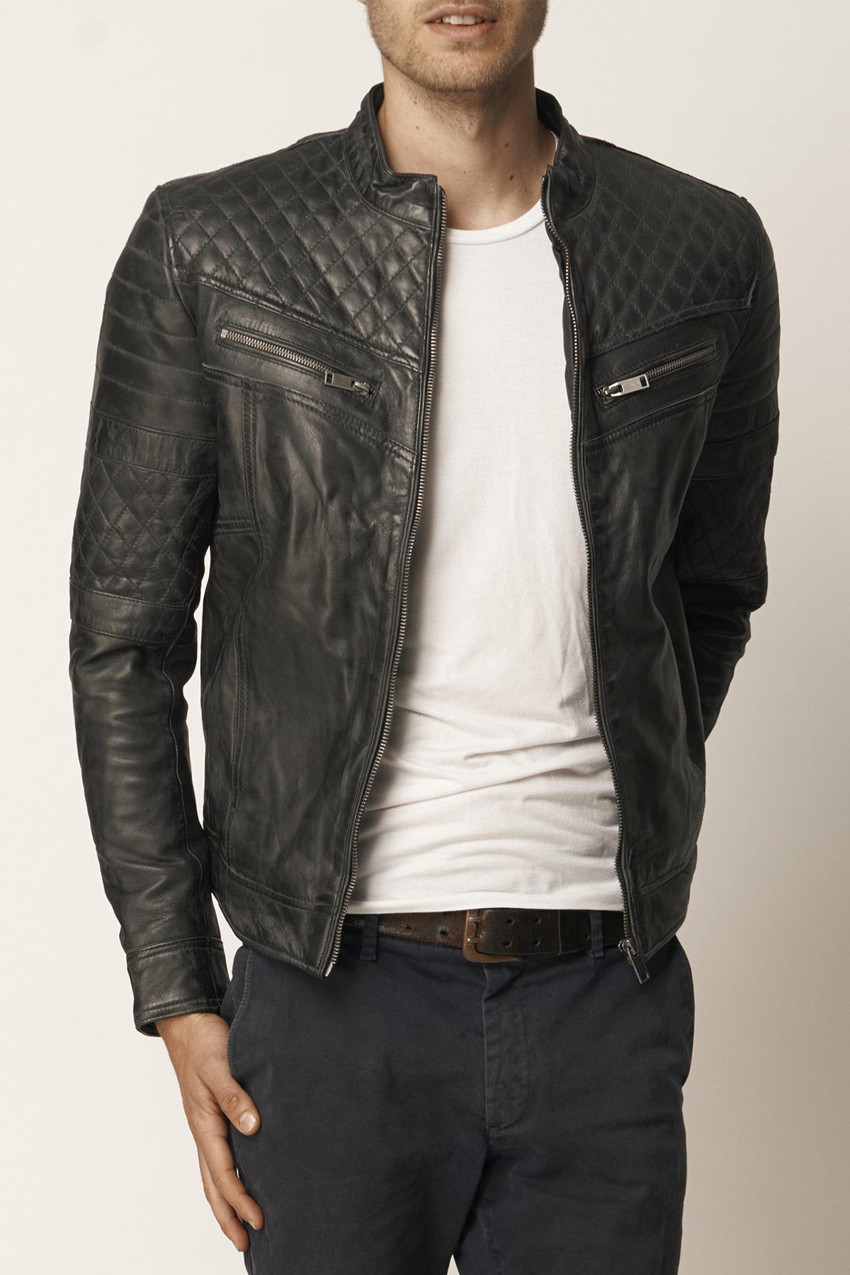 Distressed black leather quilted jacket - Image n°1