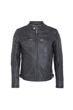 Men's black distressed leather jacket - Image n°2