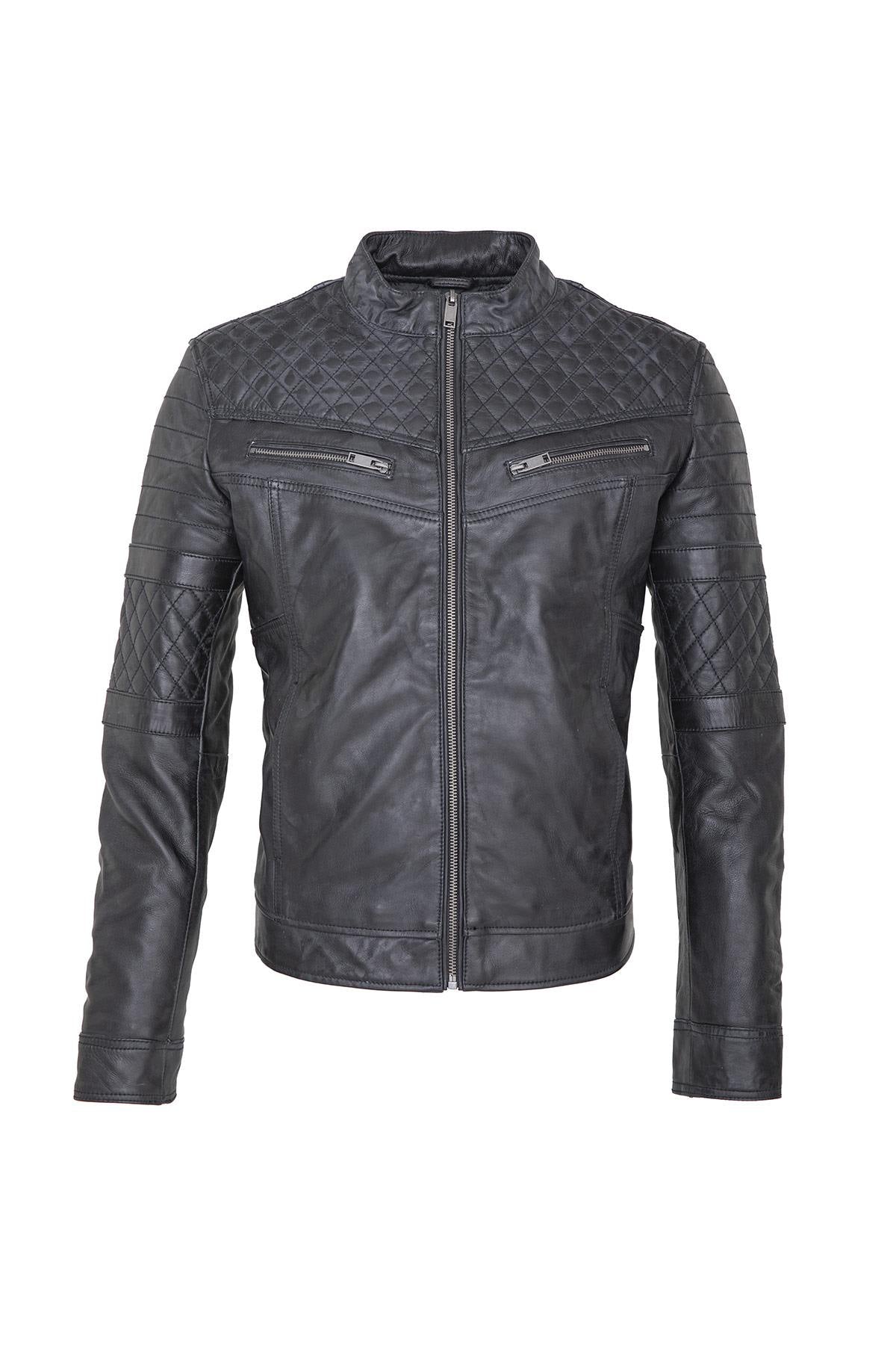 Distressed black leather quilted jacket - Image n°2