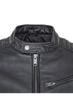 Men's black leather jacket with snap collar - Image n°5