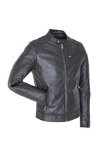 Men's black leather jacket with snap collar - Image n°3