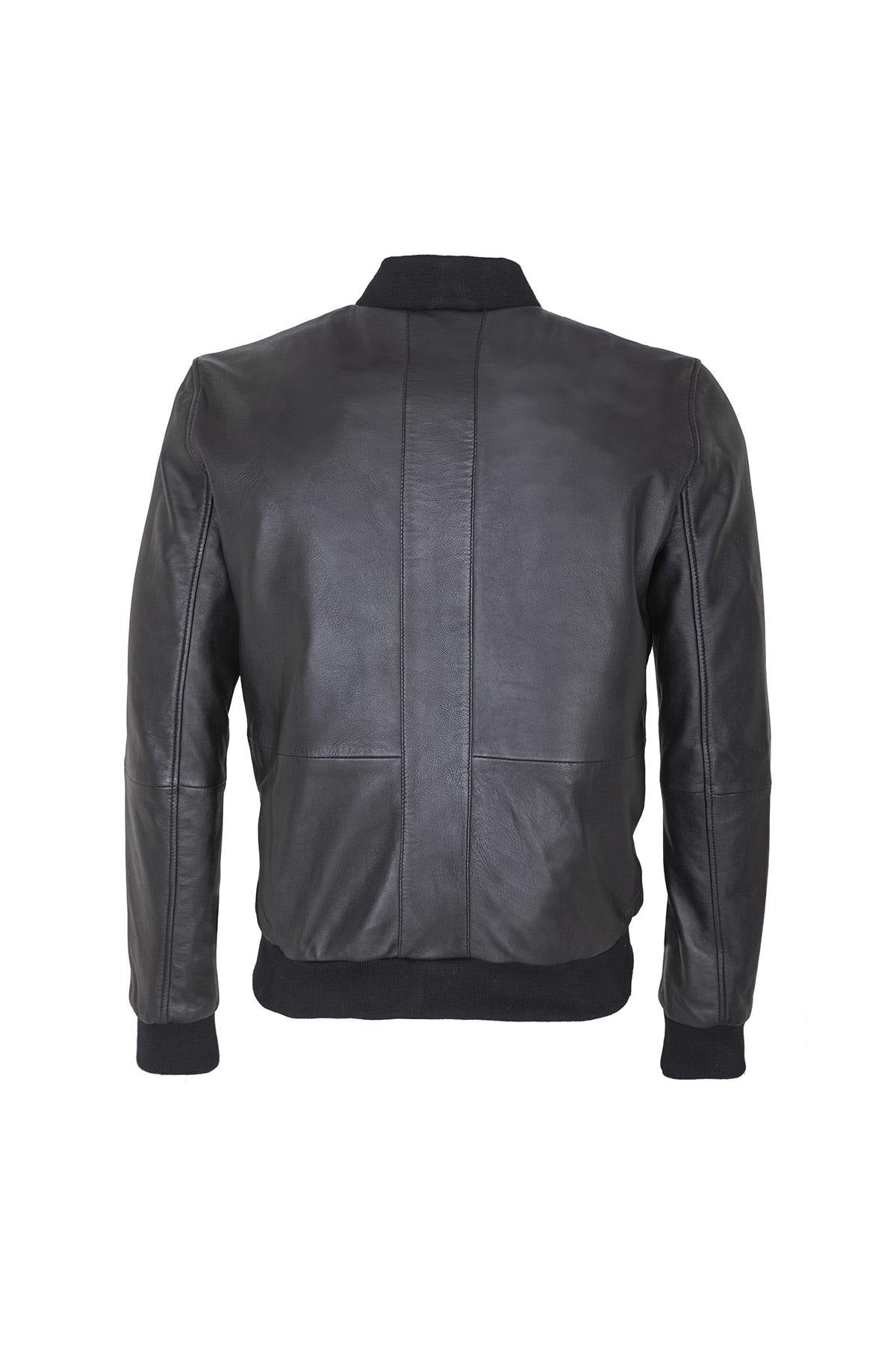 Men's black leather bomber jacket - Image n°2
