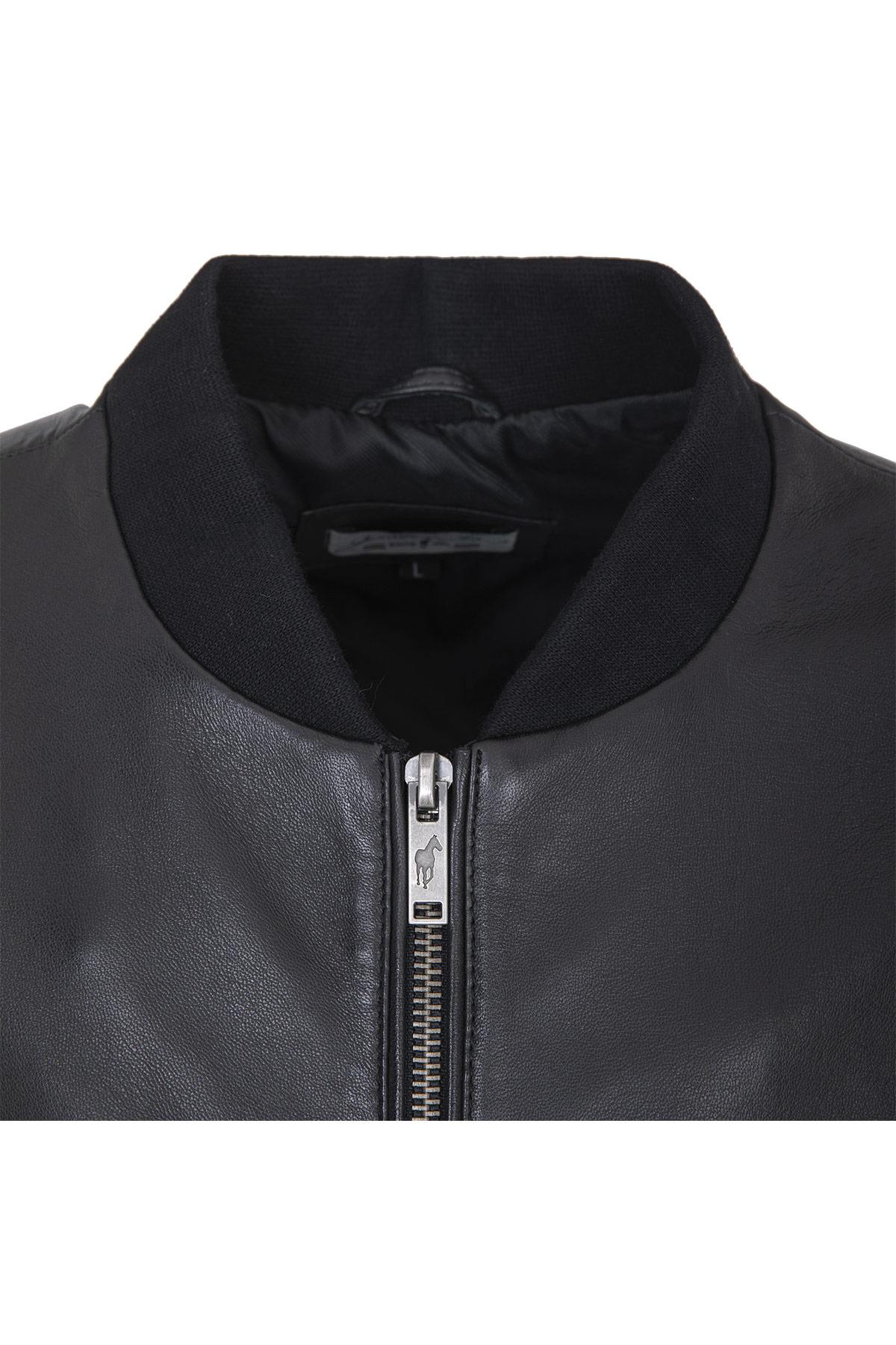Men's black leather bomber jacket - Image n°3