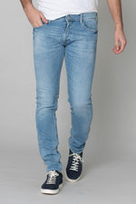 Washed light blue straight jeans - Image n°1