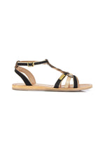 Women's strappy sandals in black and gold leather - Image n°2