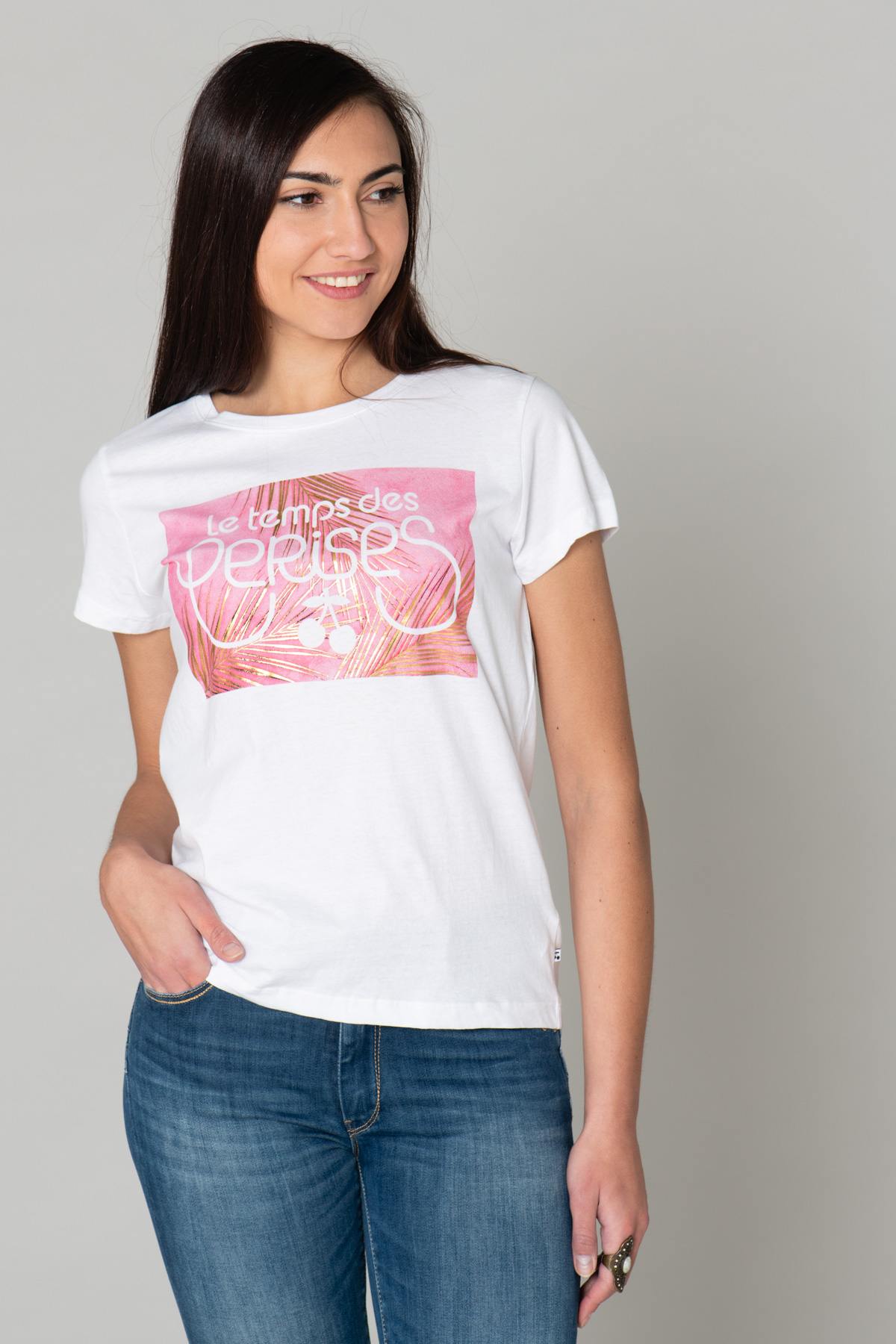 Women's white palm tree print t-shirt - Image n°1