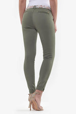 Slim fit khaki chinos with floral belt - Image n°2