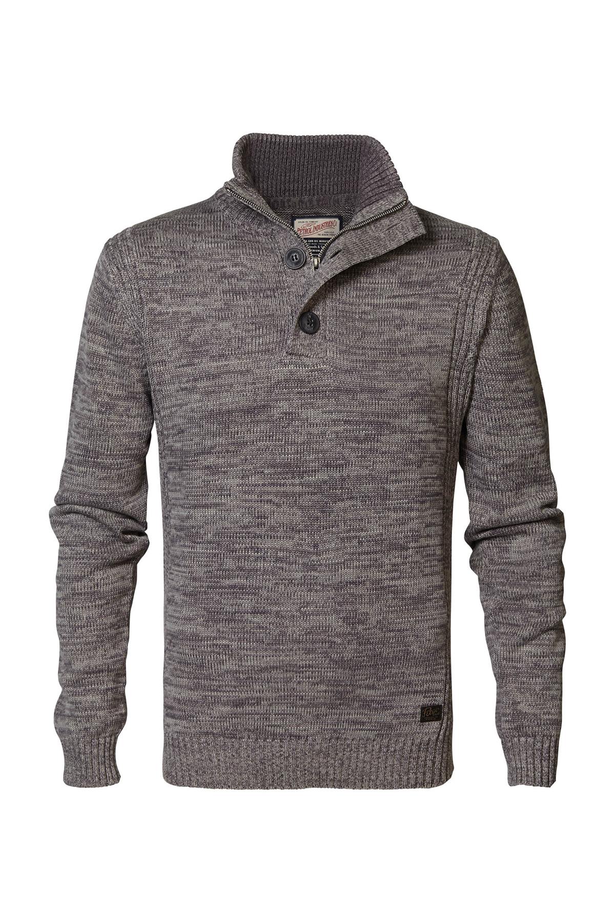 Heather gray button-down collar knit sweater - Image n°3