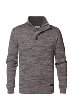 Heather gray button-down collar knit sweater - Image n°3