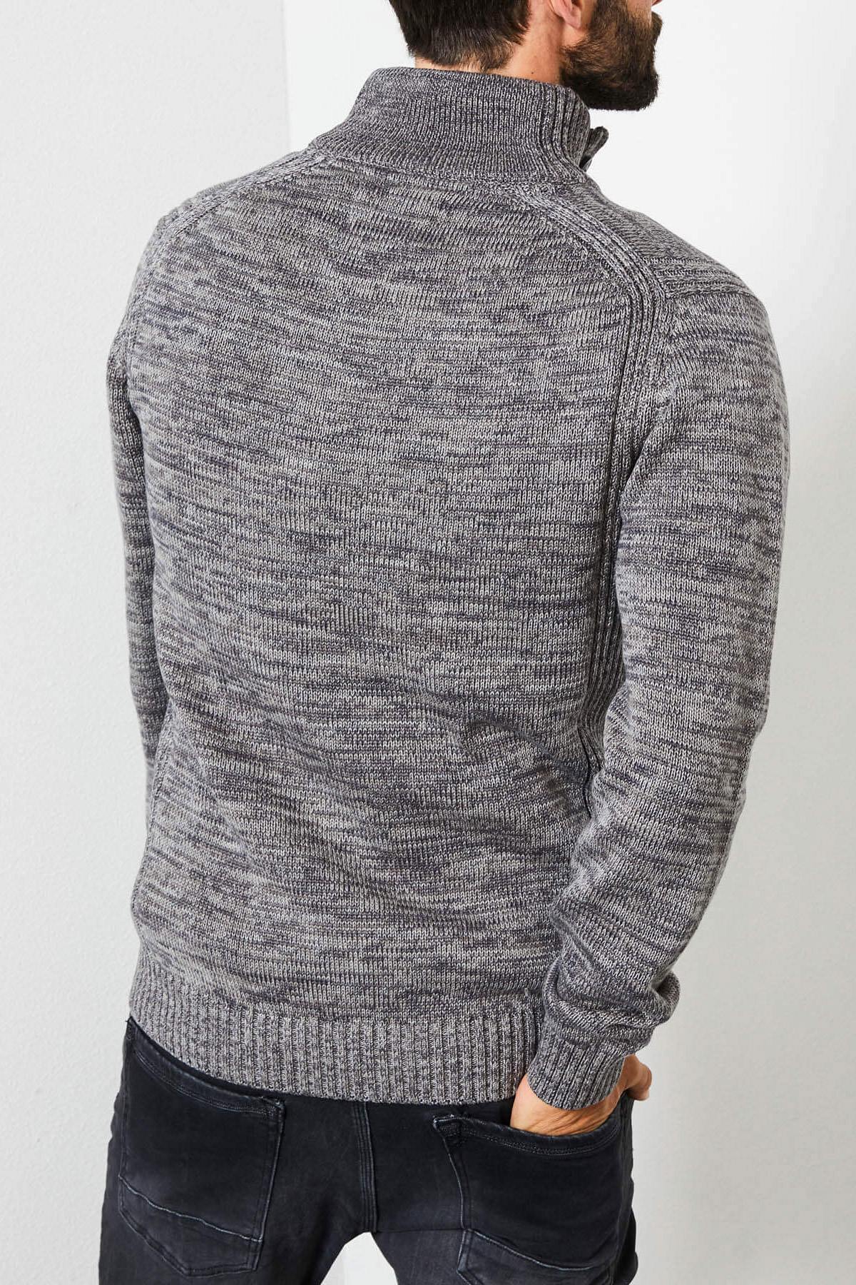 Heather gray button-down collar knit sweater - Image n°4