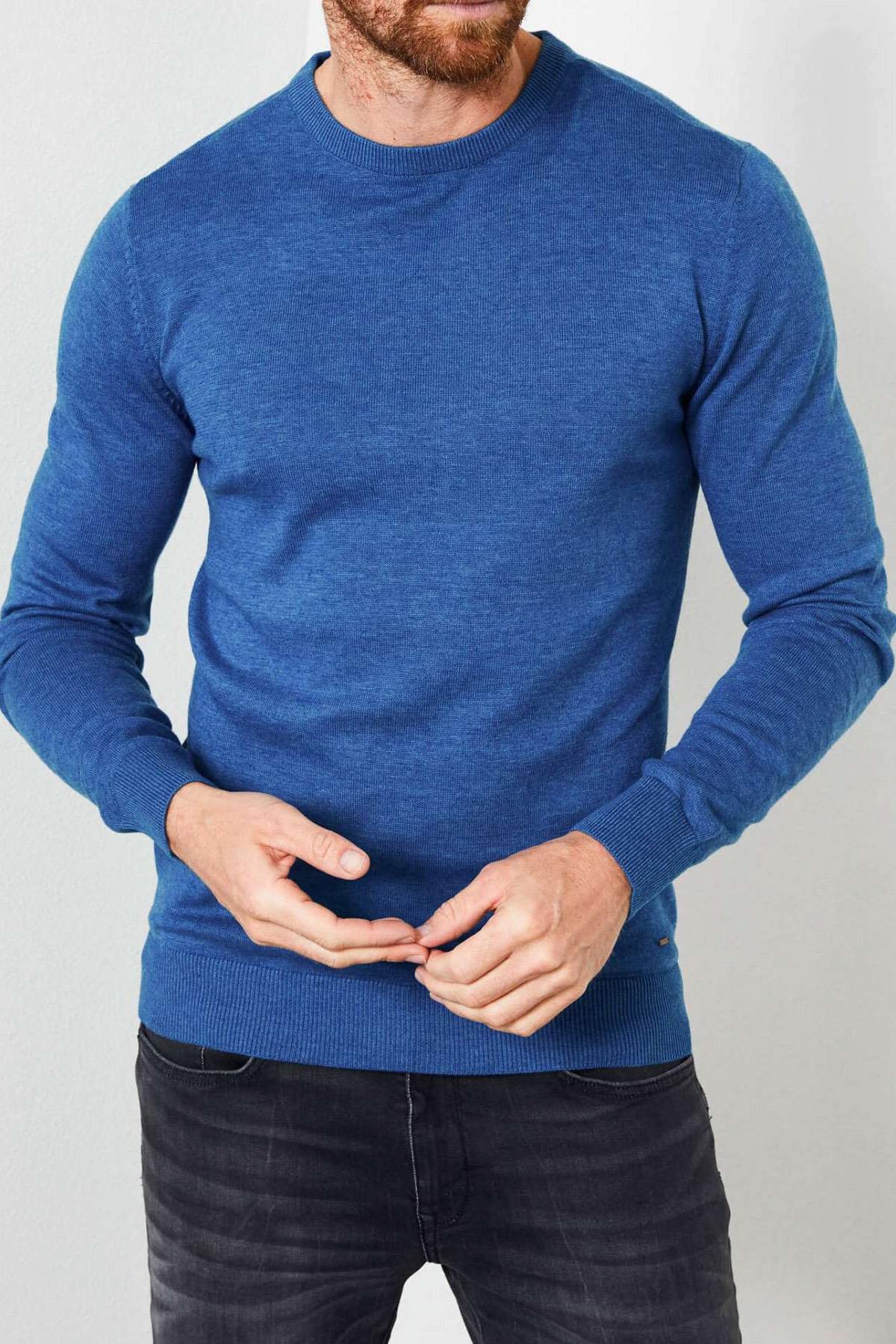 Azure blue fine knit sweater - Image n°1