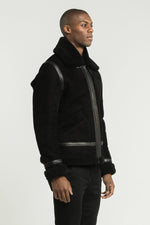 Black shearling bomber jacket - Image n°7