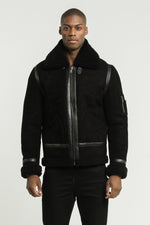 Black shearling bomber jacket - Image n°8