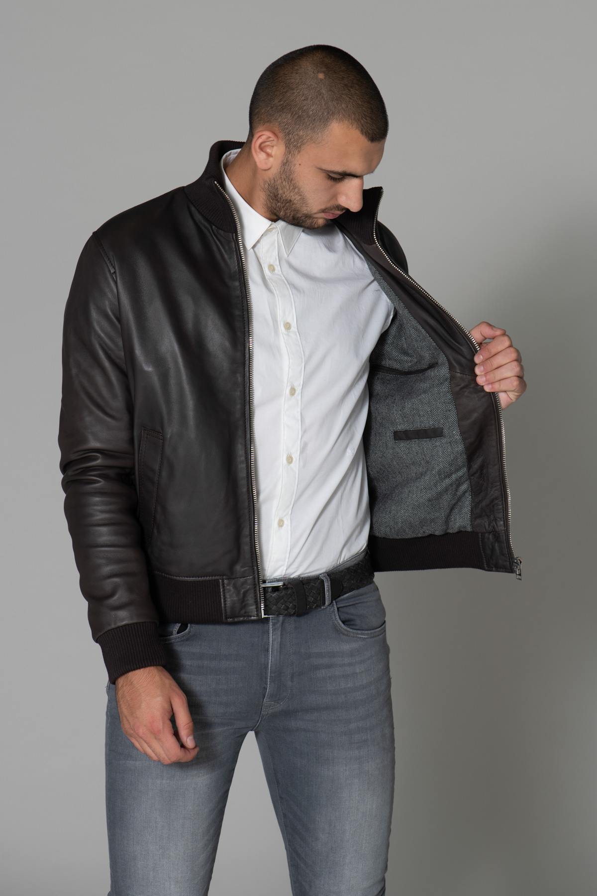 Dark brown leather jacket - Image n°5
