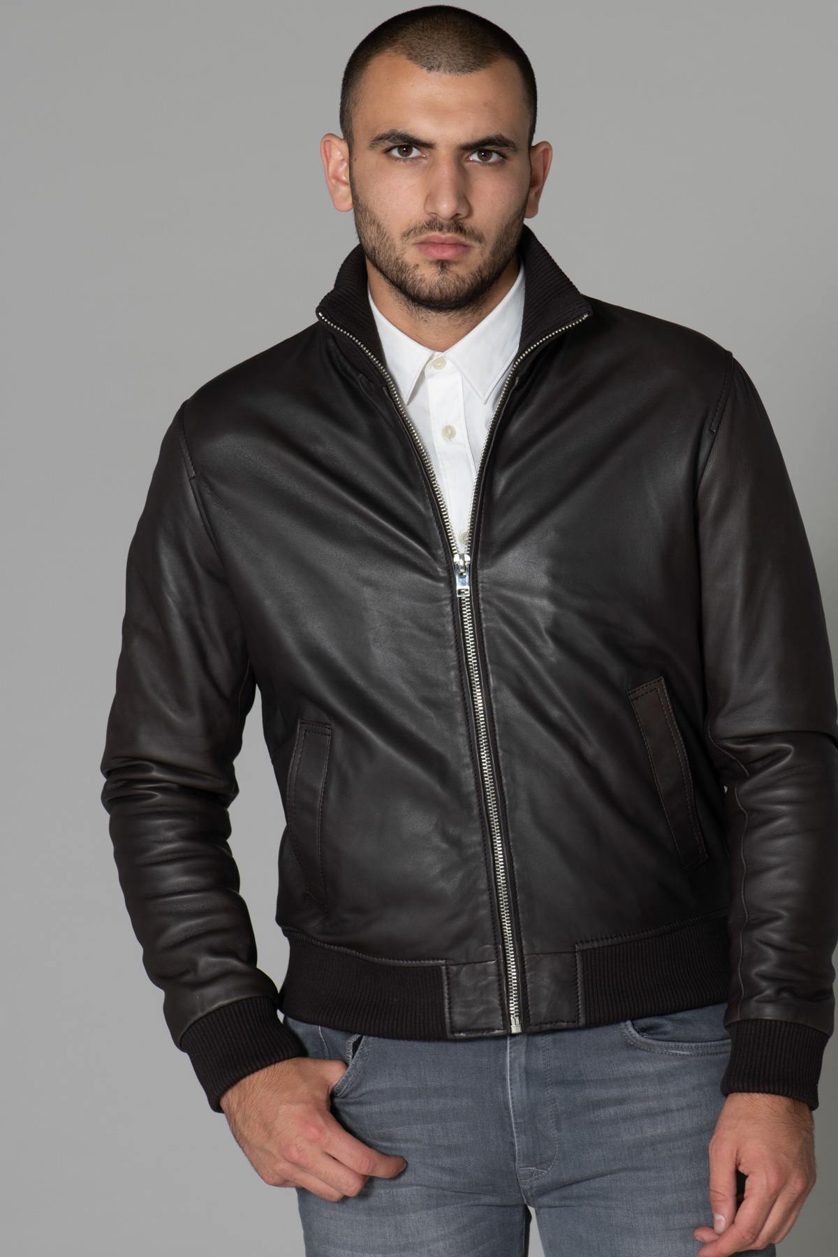 Dark brown leather jacket - Image n°4